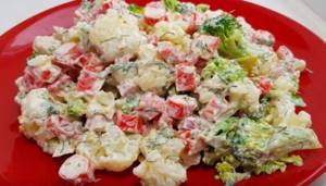 Cabbage salad with egg and crab sticks