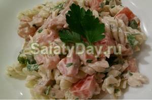 Salad with ham and cheese and cucumbers “Italian”