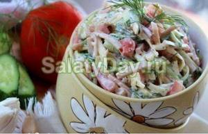 Salad with ham and cheese and cucumbers “Festive”