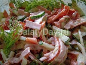 Salad with ham and cheese and cucumbers “Russian Beauty”