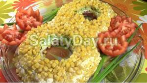 Salad with ham and cheese and cucumbers “Women’s Day”