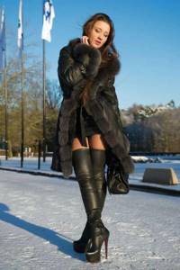 boots stockings with fur coat