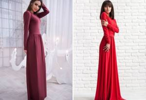 floor-length red woolen dress