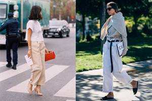 Wide trousers with turn-ups and contrasting belt