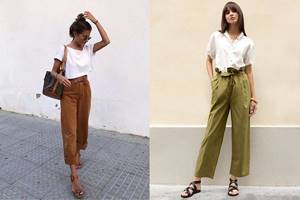 Wide summer trousers with white top