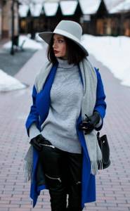 blue coat and gray scarf