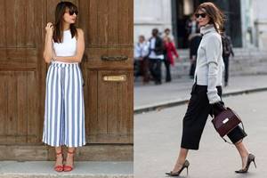 Combination of wide trousers with sandals and pumps