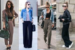 A combination of jackets and light jackets with wide trousers
