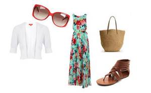 Gucci Sunglasses Straw Bag Woven Sandals Vivienne Westwood Cardigan Lauche Electra Maxi Dress