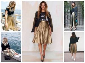 Modern skirts made of gold fabric photo