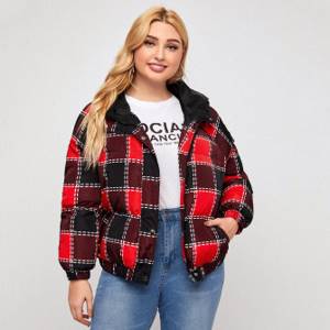 Plus Size Plaid Zip Quilted Jacket
