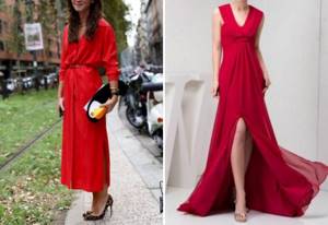 shoes to match a floor-length red dress