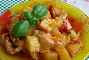 Stewed chicken breast in a slow cooker