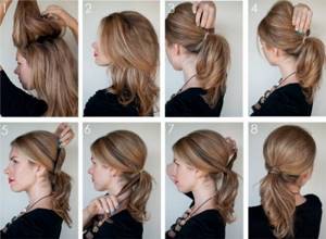 Hair styling before creating a ponytail