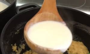 Pour milk into the butter and flour mixture