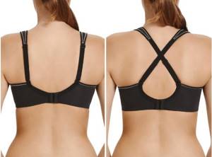 Options for changing the position of the straps on a sports bra.
