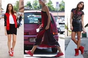 Skirts with red sneakers in women&#39;s looks