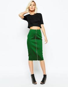 green pencil skirt with zipper
