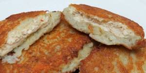 Fried potato pancakes with minced chicken