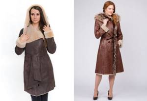 women&#39;s brown sheepskin coat with hood