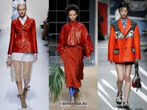 Женская верхняя одежда весна-лето 2021 - Красные кожаные весенние куртки