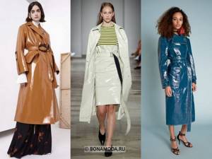 Женская верхняя одежда весна-лето 2021 - пальто-миди из лакированной кожи
