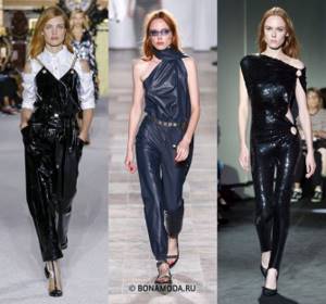 Women&#39;s jumpsuits spring-summer 2021 - Black and dark blue leather jumpsuits