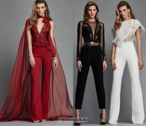 Women&#39;s jumpsuits spring-summer 2021 - Red, black and white evening jumpsuits