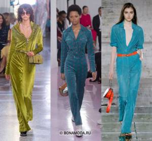 Women&#39;s jumpsuits spring-summer 2021 - Green and turquoise velvet jumpsuits with long sleeves