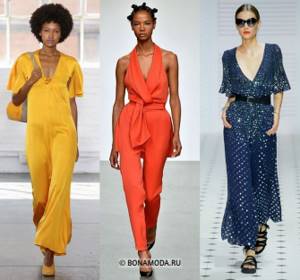 Women&#39;s jumpsuits spring-summer 2021 - Yellow, orange and blue v-neck jumpsuits